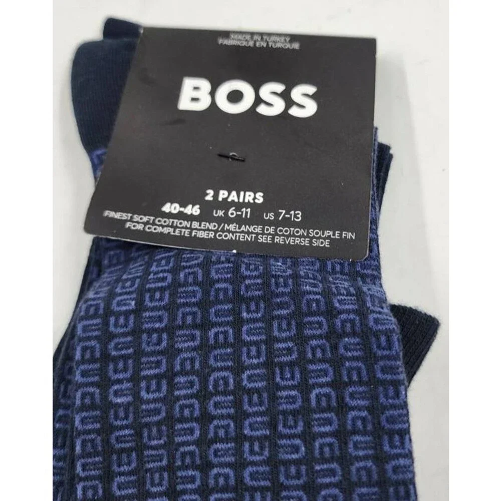 BOSS RS Mini Pattern CC Tile Socks Men's 7-13 Navy Pull On Pack of 2